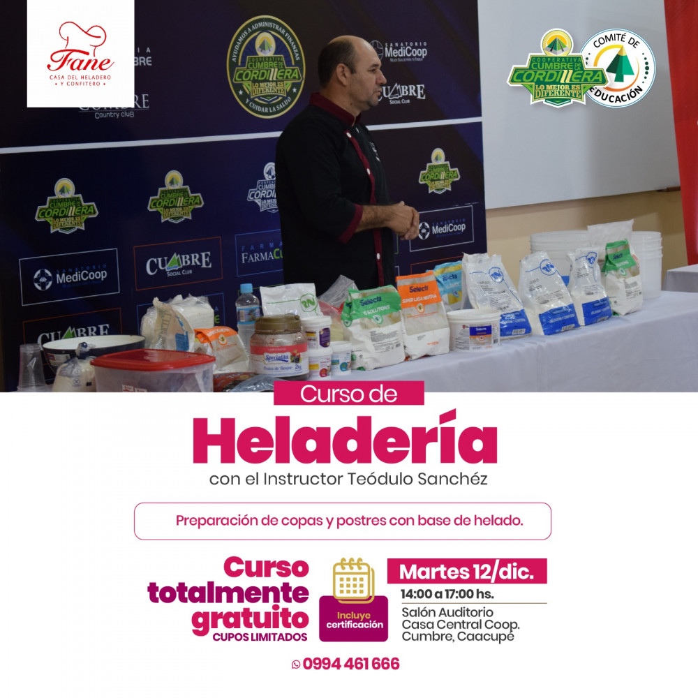 Curso de Heladería con el instructor Teodulo Sanchez